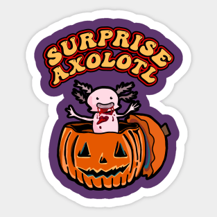 Retro Surprise! It’s Baby Axolotl Pumpkin Happy Halloween Axolotl Pet in Halloween Costume Sticker